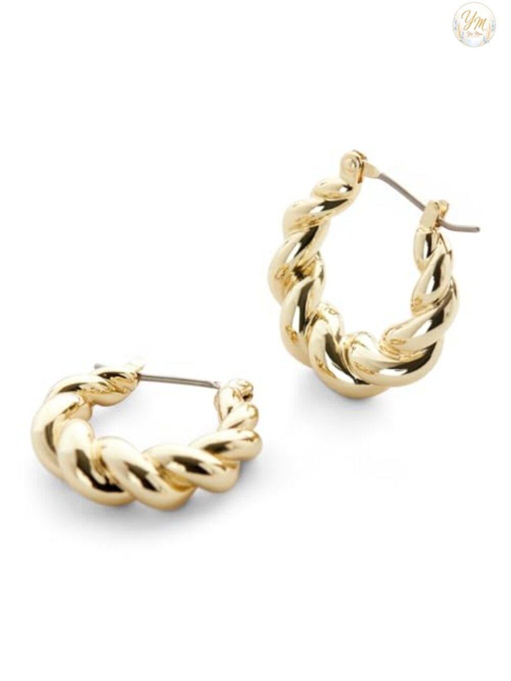 14K Gold Plated Twisted Huggie Hoop Earrings Hypoallergenic Water-Resistant